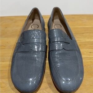 Donna Carolina Italian Patent Leather Flat Loafers, Blue, Sz 36.5 (US 6.5)